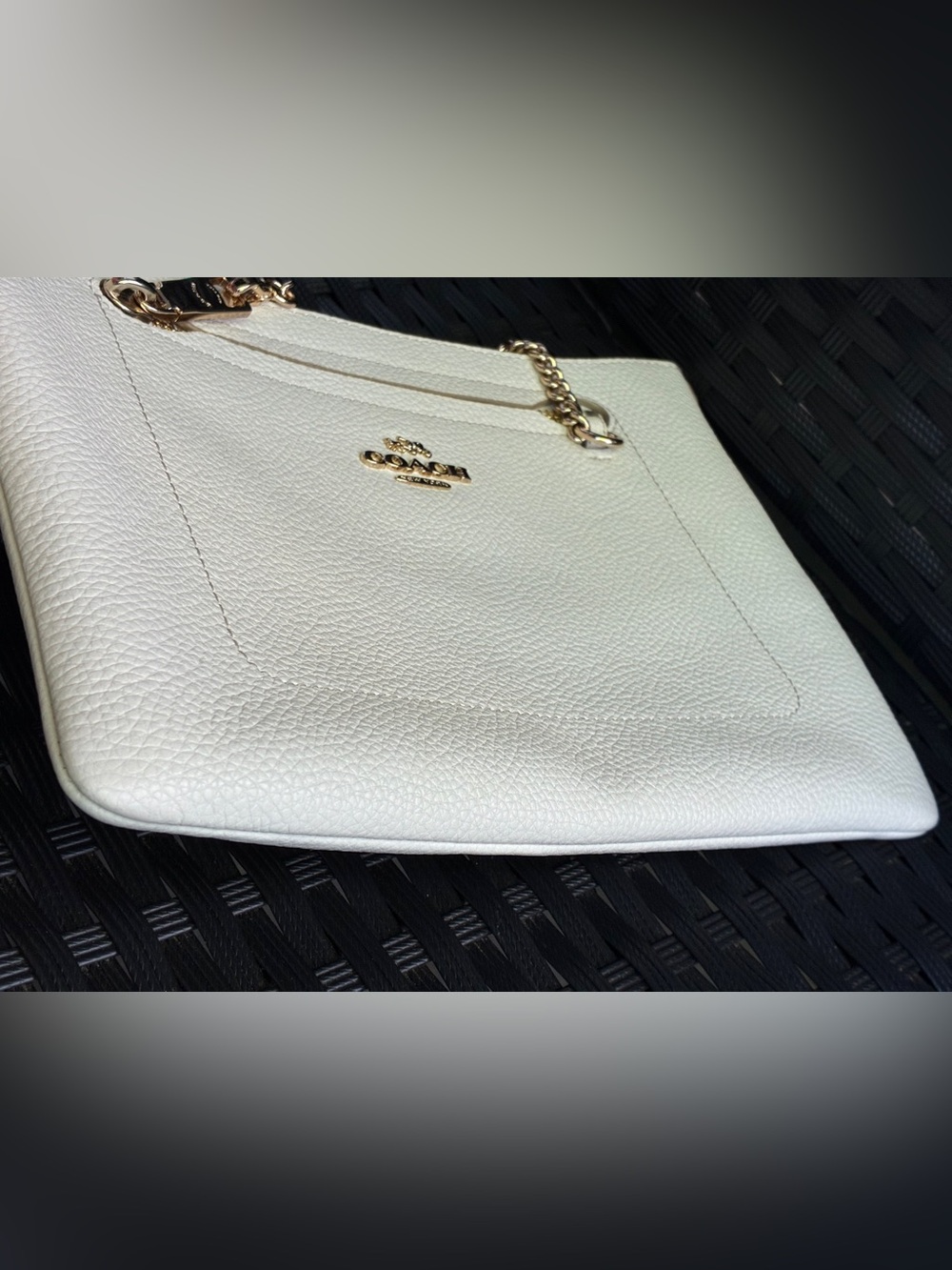 Coach White Pebbled Leather Chain Wristlet Clutch with Gold Hardware - Picture 14 of 14